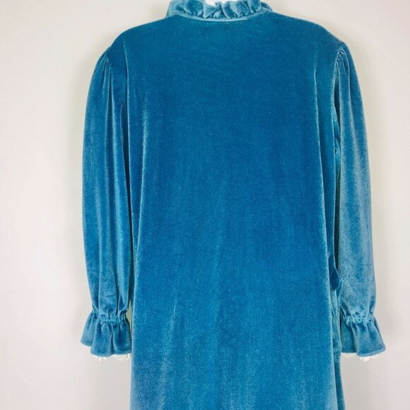Vintage JC Penny Womens M Robe Teal Blue Velour Zip Up Housecoat Pockets - Picture 6 of 8